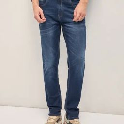 The Bear House Blue Cotton Slim Fit Solid Jeans-image-4