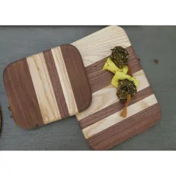 ICRAFT Majestic Cream & Brown Ash Wood Platter - Set of 1-22