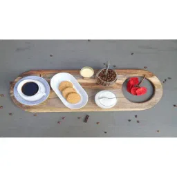 ICRAFT Sahira Cream & Brown Mango Wood Long Platter - Set of 1-42