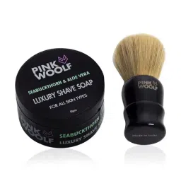 Pink Woolf Boar Hair Shaving Brush & Natural Shaving Soap Combo Seabuckthorn & Aloe Vera-37