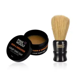 Pink Woolf Boar Hair Shaving Brush & Shaving Soap Combo Oudh & Sandalwood-56