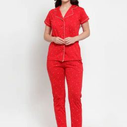 Secret Wish Red Floral Print Shirt With Pyjamas-image-12