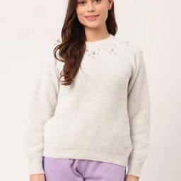 Elle Off White Embellished Sweater-image-3