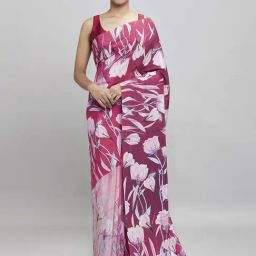 Navyasa Magenta Liva Crepe Floral Printed Saree With Coordinated Unstitched Blouse Piece-image-52