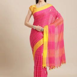Kalakari India Pink Cotton Woven Saree With Unstitched Blouse-image-5