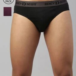 Dixcy Scott Maximus Black & Wine Cotton Regular Fit Briefs - Pack Of 2-image-78