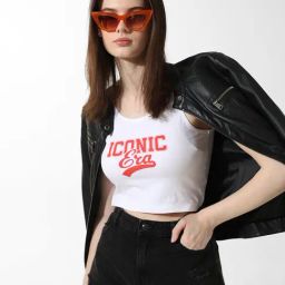 Only White Cotton Graphic Print Crop Top-image-70