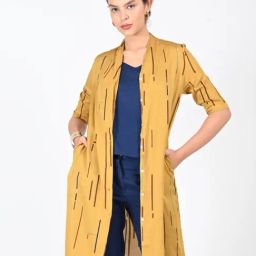 Saltpetre Women Mustard Modal Cedar Print Drapery Long Shirt Overlay-picture-46