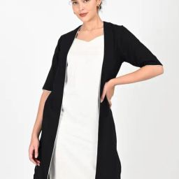 Saltpetre Women Organic Cotton Black With Cream Piping Open Front Long Overlay-image-47
