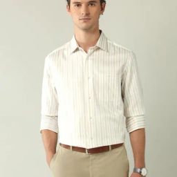 Ad By Arvind Beige Cotton Regular Fit Striped Shirt-image-40