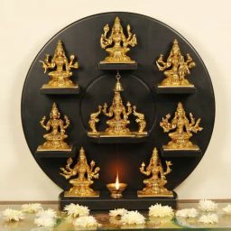 Ekaa Handicrafts Gold Brass Ashtalaxmi Idol Set With Wooden Frame-picture-37