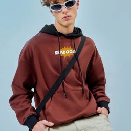 Bewakoof Brown Relaxed Fit Graphic Oversized Hoodie-image-58
