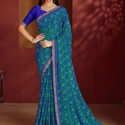 Anouk Rustic Floral Zari Pure Chiffon Saree-picture-8