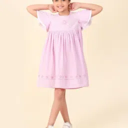 Fabindia Kids Lavender Embroidered Dress-image-44