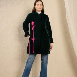 First Resort By Ramola Bachchan Green And Pink Applique Embroidered Relaxed Fit Jacket-picture-38