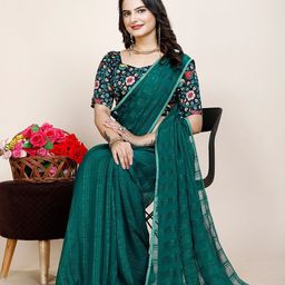 K 5 Fashion Striped Sequinned Pure Chiffon Saree-picture-22
