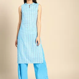 Anouk Women Turquoise Blue Pure Cotton Printed Regular Kurta with Trousers-image-39