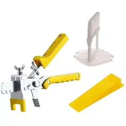 Godavari Tile Leveling System Wedges & Clip With Floor Plier Pincer Metal White & Yellow 3 mm Thickness for Floors Use-9