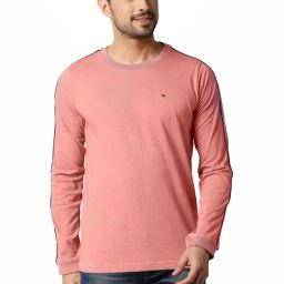Basics Pink Muscle Fit Striped T-Shirt-image-80