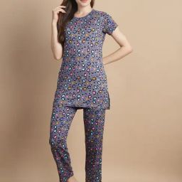 Gracit Grey Print Half Sleeve Night Suit-image-33