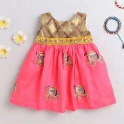 Many Frocks Kids Gold & Pink Embroidered Dress-image-86