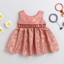Many Frocks Kids Pink Self Design Dress-image-72
