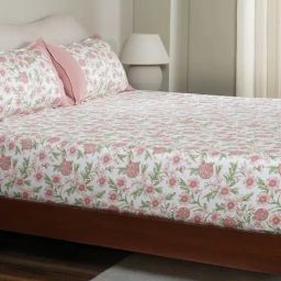 Maspar Pink Cotton Printed 200 TC Double Fitted Bedsheet with 2 Pillow Covers-image-80