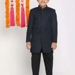 VASTRAMAY Boys Navy & Black Self Full Sleeves Indowestern Sets-image-60