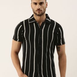 Campus Sutra Men Black & Grey Cotton Striped Casual Shirt-image-75