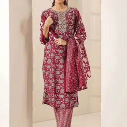 Libas Floral Printed Sequinned Straight Kurta with Trouser & Dupatta-image-95