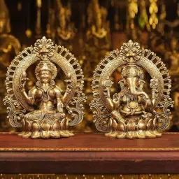 Ekaa Handicrafts Gold Brass Lord Ganesha, Goddess Lakshmi Idol-picture-4