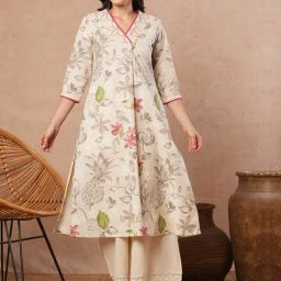 Kami Kubi Beige Cotton Floral Kurti-picture-22