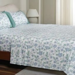 Maspar Blue Cotton Printed 200 TC Double Flat Bedsheet with 2 Pillow Covers-image-91
