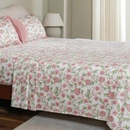 Maspar Pink Cotton Printed 200 TC King Flat Bedsheet with 2 Pillow Covers-image-62