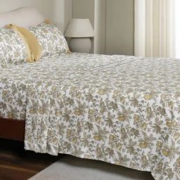 Maspar Yellow Cotton Printed 200 TC Single Flat Bedsheet with 1 Pillow Cover-image-0
