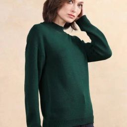 RAREISM Green Acrylic Solid Long Sleeves Sweater-image-74