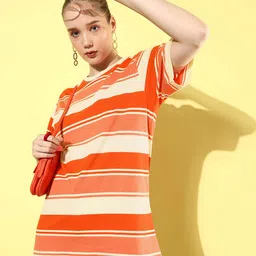 DILLINGER Striped Oversized Drop-Shoulder Sleeves Pure Cotton T-shirt-image-29