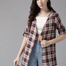 Roadster Women Beige Checked Shrug-9