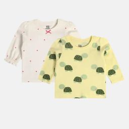 MINIKLUB Girls Cream & Yellow Printed Full Sleeves Top (Pack Of 2)-image-71