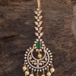 Kushal's Fashion Jewellery Green Gold Polished Zircon Tikka For women-picture-30
