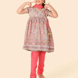 Fabindia Kids Multicolor Cotton Printed Churidar Set-image-52