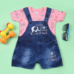 V-Mart Infant Boys Printed Cotton Dungarees With T-Shirt-image-17