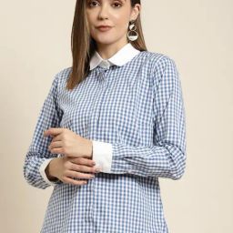 Hancock Blue & White Cotton Checks Shirt-image-38