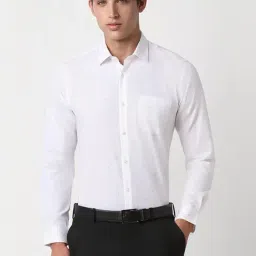 Peter England White Cotton Slim Fit Printed Shirt-picture-4