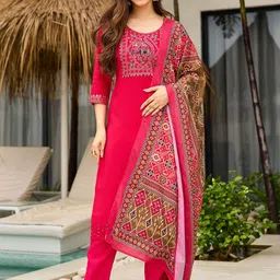 VASTRAHUT Women Ethnic Motifs Embroidered Regular Kurta With Trousers & Dupatta-picture-43
