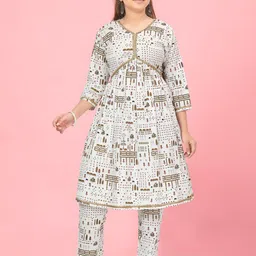 BAESD Girls Cream-Red Color V-Neck Cotton Flared A-Line Kurti Pant Set-picture-32