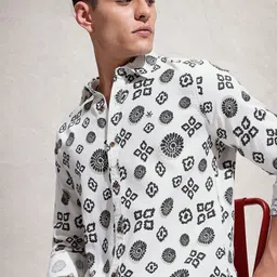 WROGN Pure Cotton Floral Printed & Textured Casual Shirt-image-39