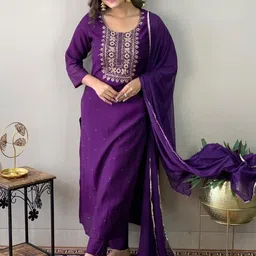 KALINI Women Ethnic Motifs Embroidered Regular Kurta with Trousers & With Dupatta-40