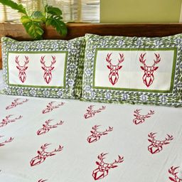 Feels Like Home Green & White Geometric King Bedsheet with 2 Pillow Covers-49
