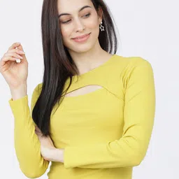 Tokyo Talkies Yellow Fitted Crop Top-image-23
